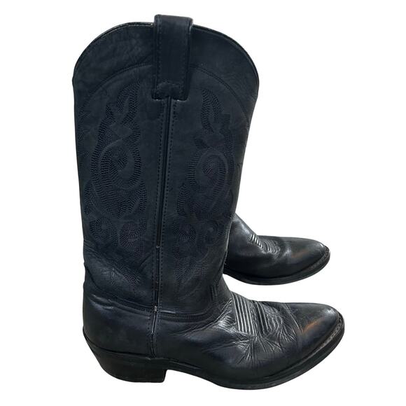 Double H Mens Cowboy Boots Size 9.5B Black Leather Pointed Toe Western - Picture 1 of 15